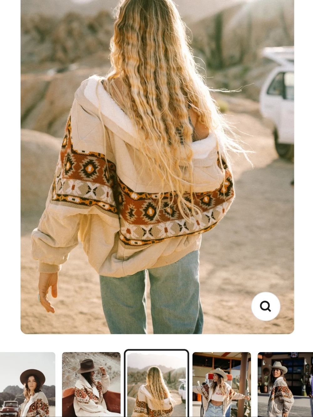 Oversized Beige Teddy Jacket with Aztec Detail - Picture 13 of 13